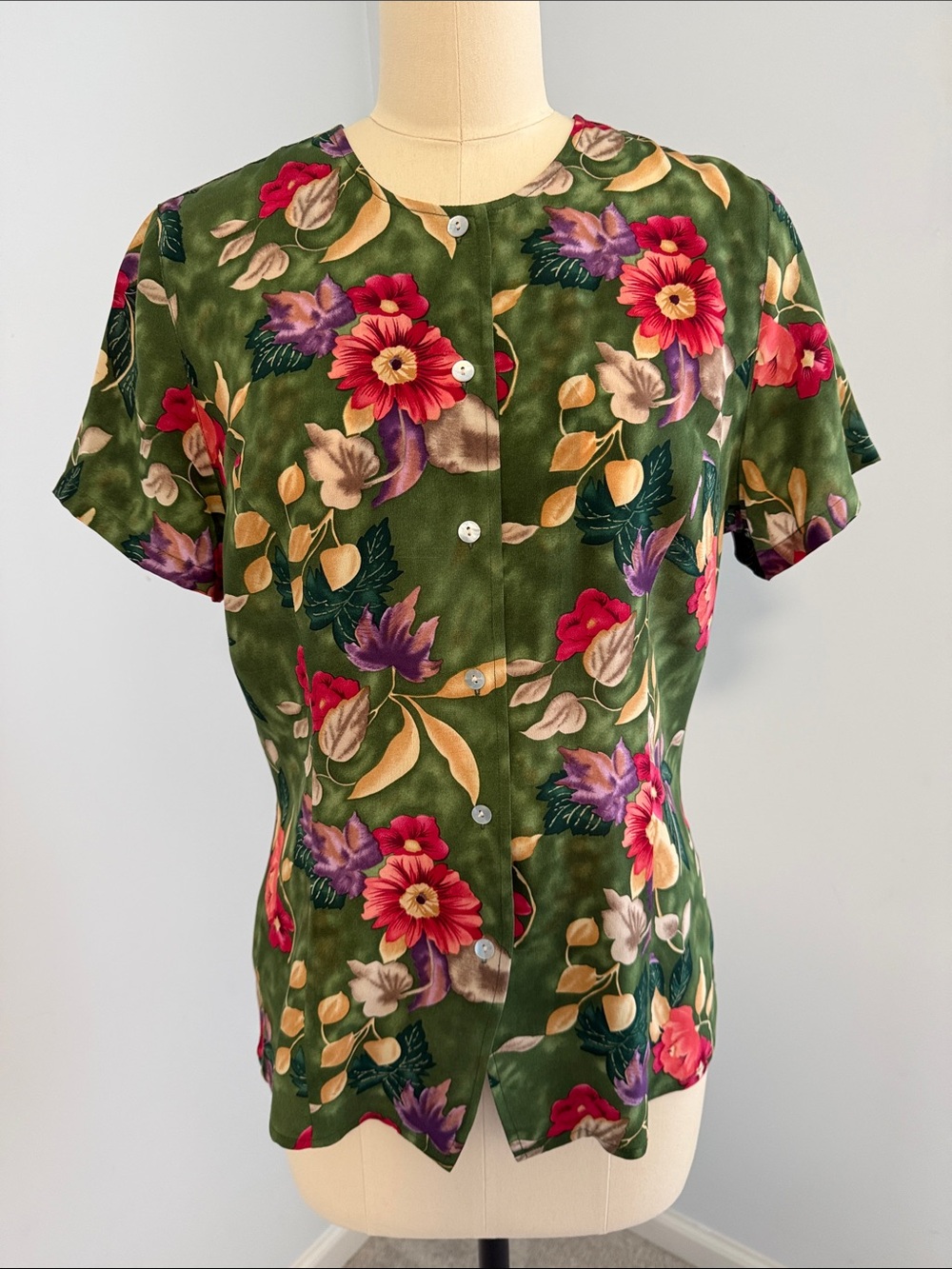Jennifer Moore Green Floral Button-Front Women’s Top SZ8 - Picture 5 of 15